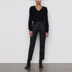 FRAME Le Sylvie Slender Straight Noir Coated Jeans Size 27